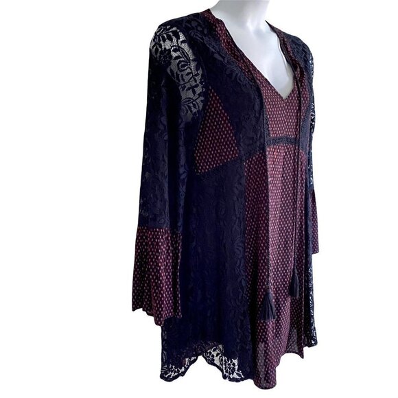 Entro Boho Tunic Dress with Lace Crochet, Tassels and Bell Sleeves Medium - Picture 4 of 12
